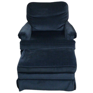 Blue Suede Chair With Ottoman