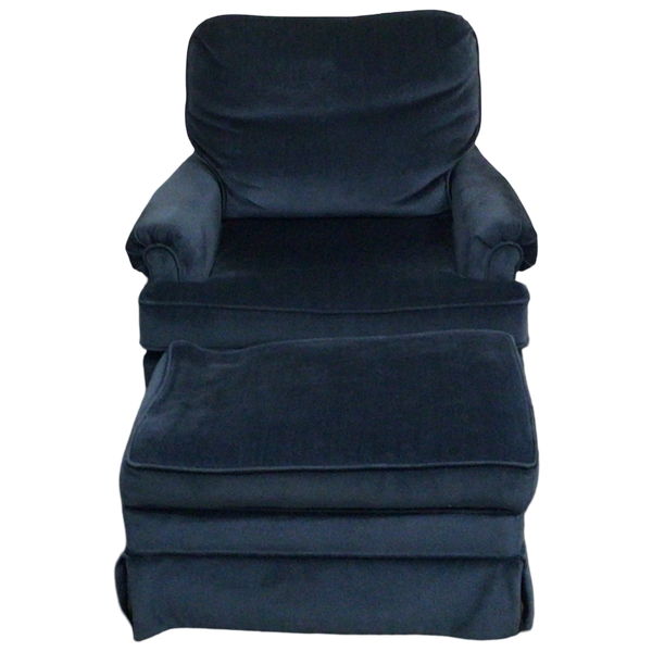 Blue Suede Chair With Ottoman