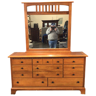 Eight Drawer Oak Dresser With Mirror