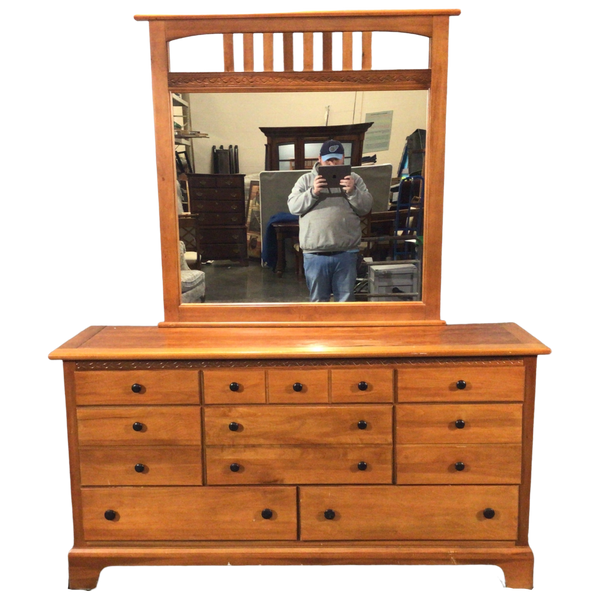 Eight Drawer Oak Dresser With Mirror