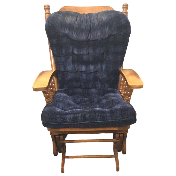 Wood Rocking Chair With Blue Cushion