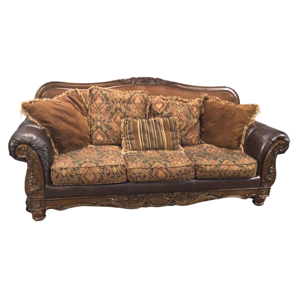 Brown Leather And Floral Sofa