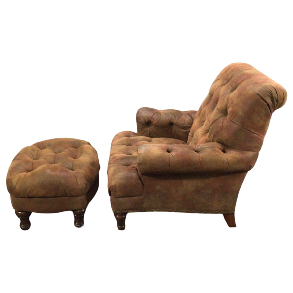 Suede Leather Chair With Ottoman