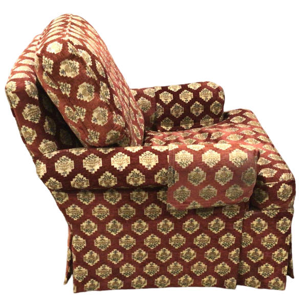 Red Patterned Chair With Ottoman