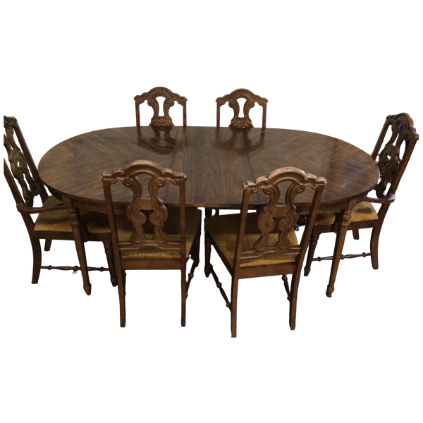Brown Oval Dining Table With Six Chairs