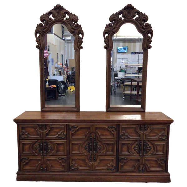Pecan Finished Dresser With Mirror