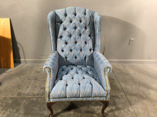 Blue pleated hi back arm chair