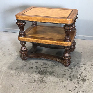 Two Tiered Leather Top Side Table