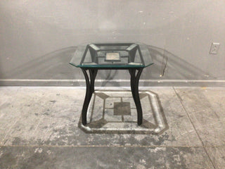 Metal glass top side table