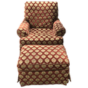 Red Patterned Chair With Ottoman