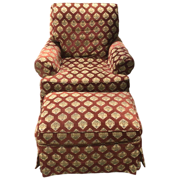 Red Patterned Chair With Ottoman