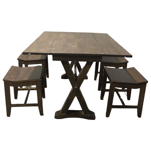 Folding Leaf Farm Table With Four Stools