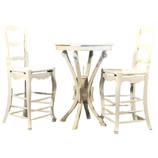 Tall White Antique Table With Two Chairs