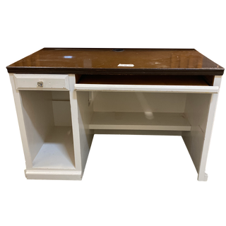 White desk with brown top