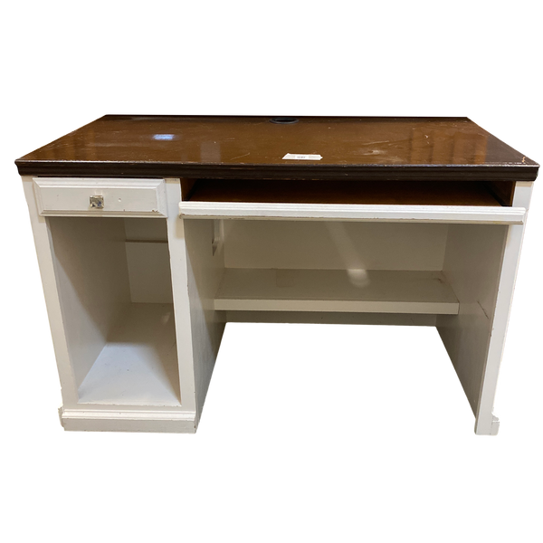 White desk with brown top