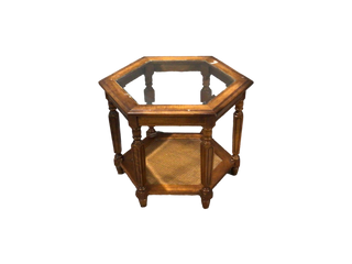 Hexagon Wood Glass Top Side Table