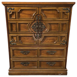 Antique Pecan Finished Chest Of Drawers