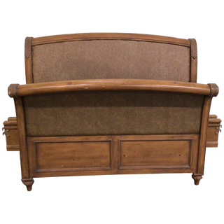 Queen Wood And Brown Leather Bed Frame
