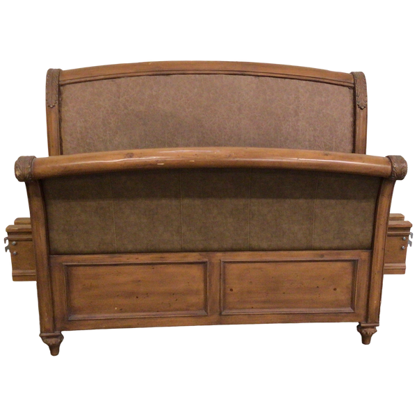 Queen Wood And Brown Leather Bed Frame