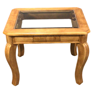 Wood Glass Top Side Table