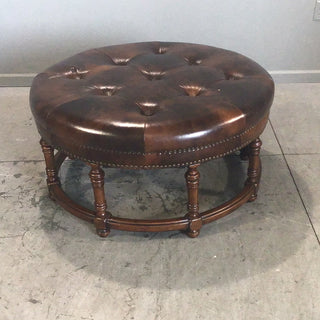 Round Leather Ottoman