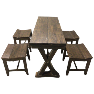 Folding Leaf Farm Table With Four Stools