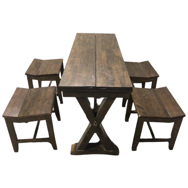 Folding Leaf Farm Table With Four Stools