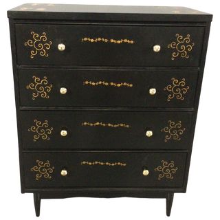 Black Four Drawer Dresser With Gold Designs