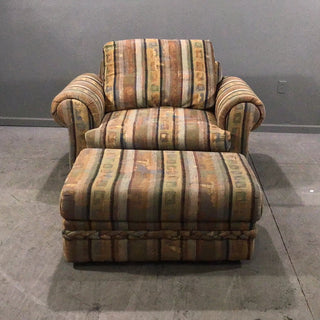 Striped Print Oversized Chair with Ottoman