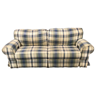 Blue Plaid Reclining Sofa