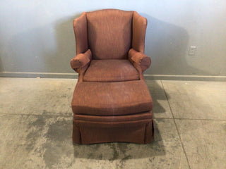 Red Colored Wingback Chair With Ottoman