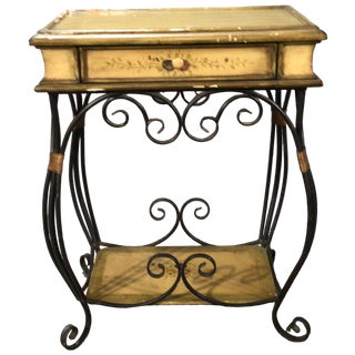 Metal Base Single Drawer Accent Table