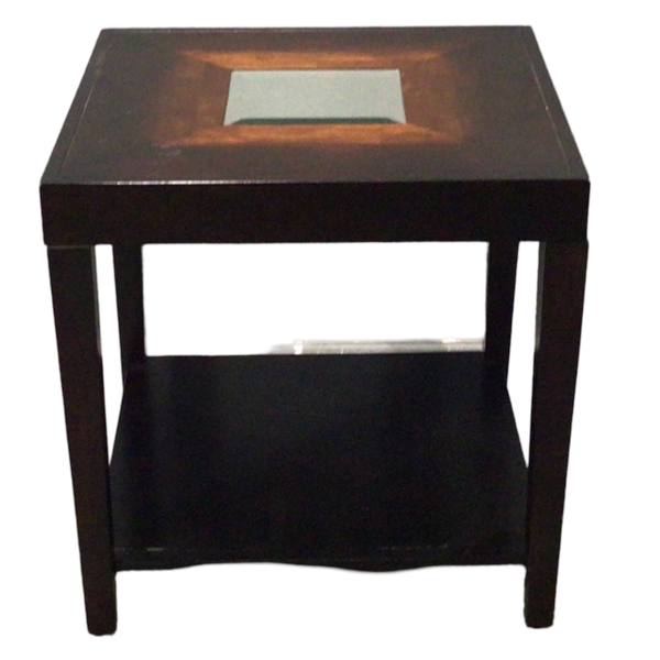 Dark Brown Side Table With Mirror Inlay