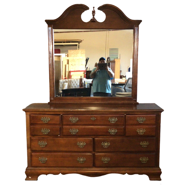 Seven Drawer Cherry Dresser With Mirror