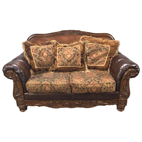 Brown Leather Wood Trim Loveseat