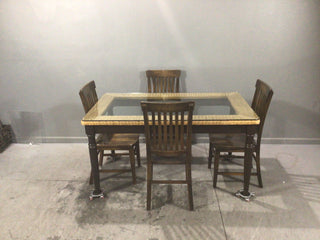 Five-piece Wicker Glass Top Dining Table