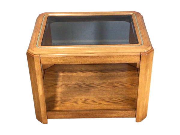 Oak Glass Top Side Table