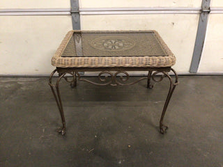 Wicker Top Metal Frame End Table