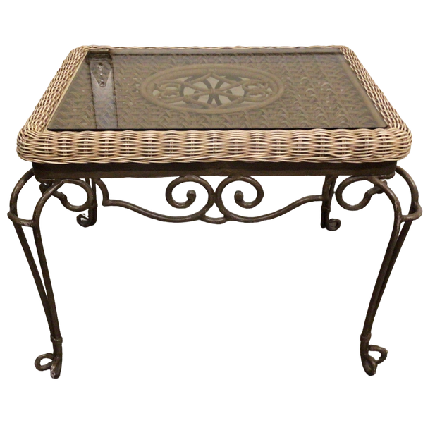 Wicker Top Metal Frame End Table