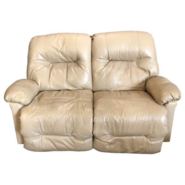 Tan Leather Reclining Loveseat