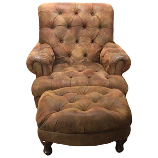 Suede Leather Chair With Ottoman