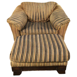 Gold Striped Chair With Ottoman