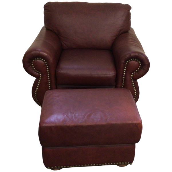 Red Leather Chair And Ottoman